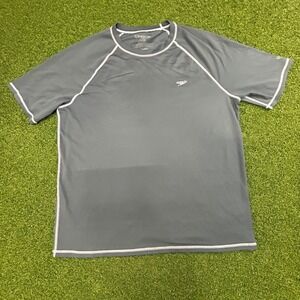 Speedo Mens XL Gray UPF 50+ Block The Burn Rash Guard Swim Shirt Short Sleeve